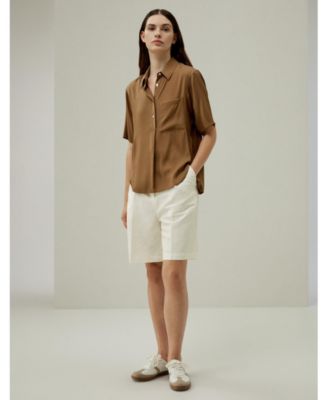 Women's Half-Placket Short Sleeve Button Up Shirt