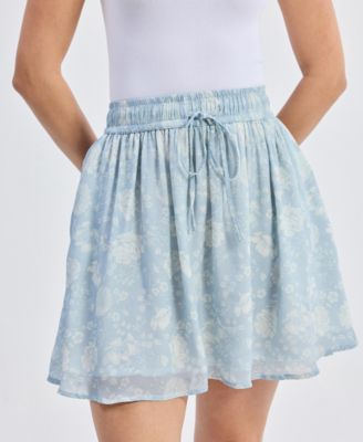 Women's Drawstring Short Skirt in Blue Florals