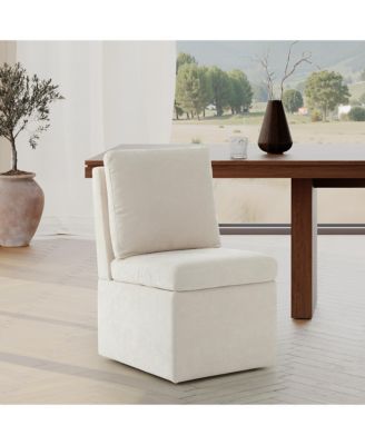 Modern Upholstered Chenille Armless Dining Chairs With Casters