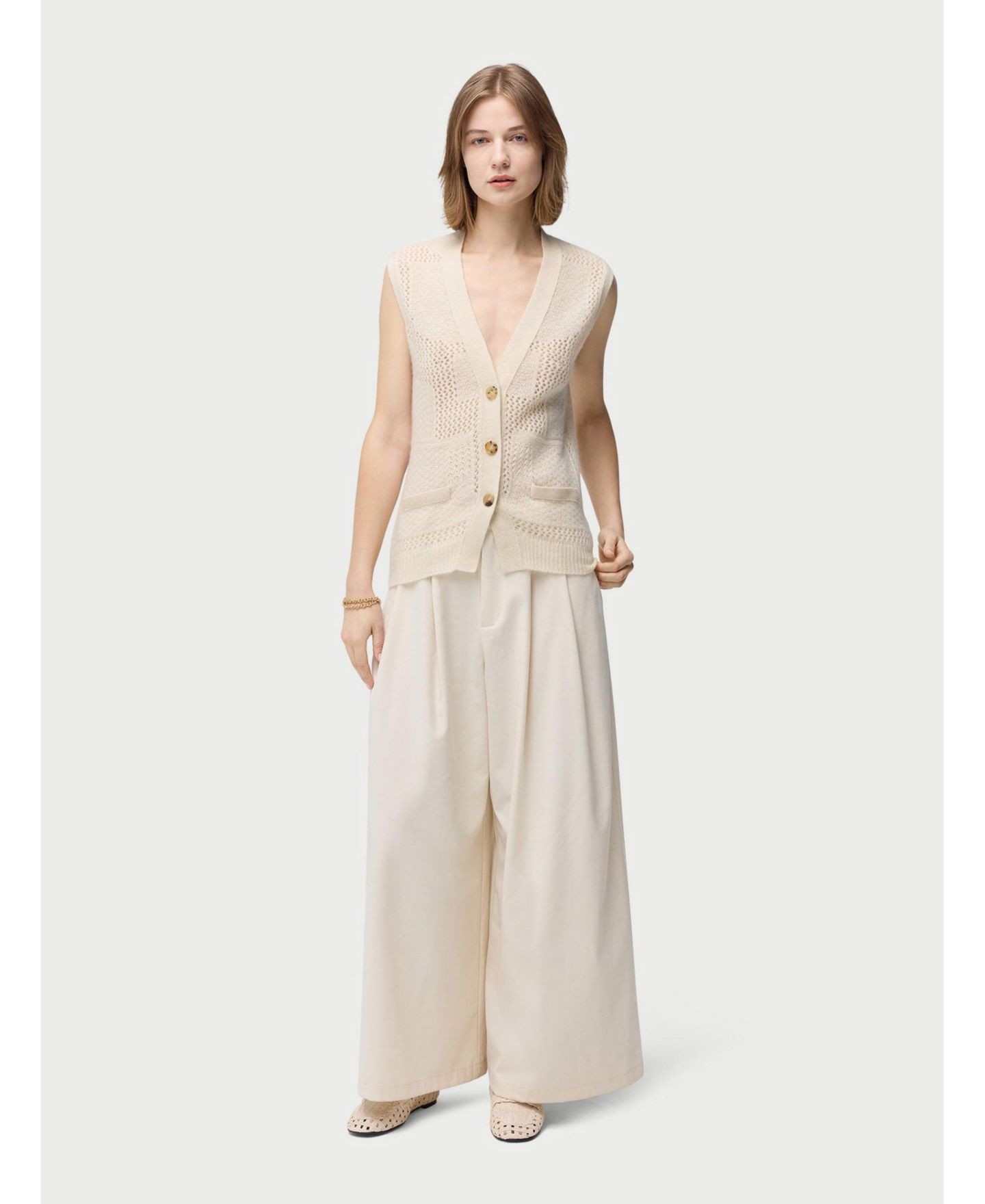 Женский жилет Gobi Cashmere Mixed Pattern Cashmere Vest, цвет: Нейтральный серый — фото 3