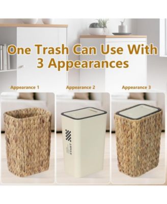 Streamdale Boho Trash Can with Lid - Rattan Wastebasket, 2.6-Gallon Woven Hamper