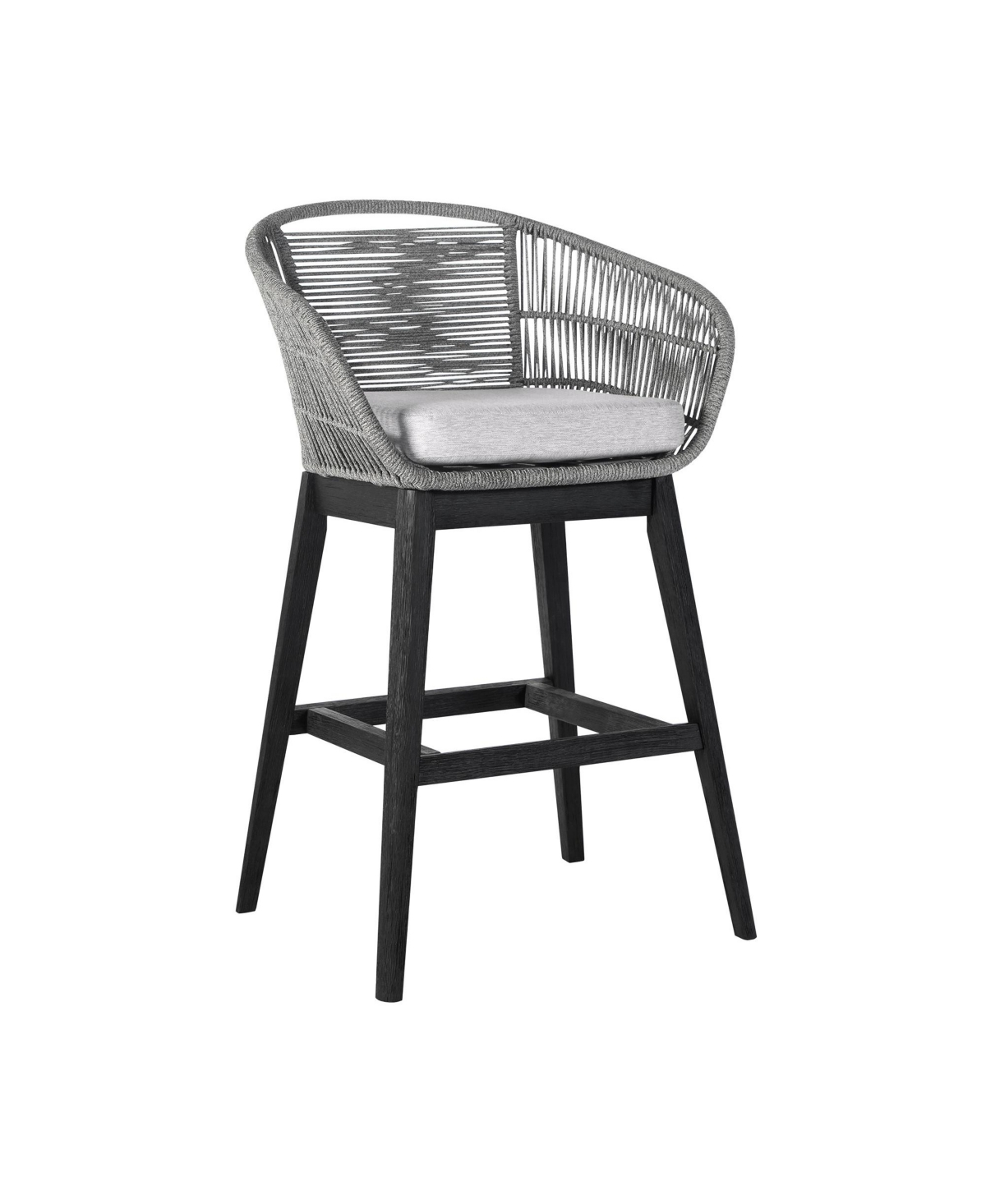 Low Back Solid Wood Outdoor Bar Height Chair with Footrest &#x2013; Stylish Patio Seating - Black