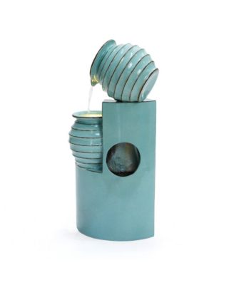 Aqua Blue 3-Tier Bowls 2.5-Feet Tall Outdoor Polyresin Fountain with Lights