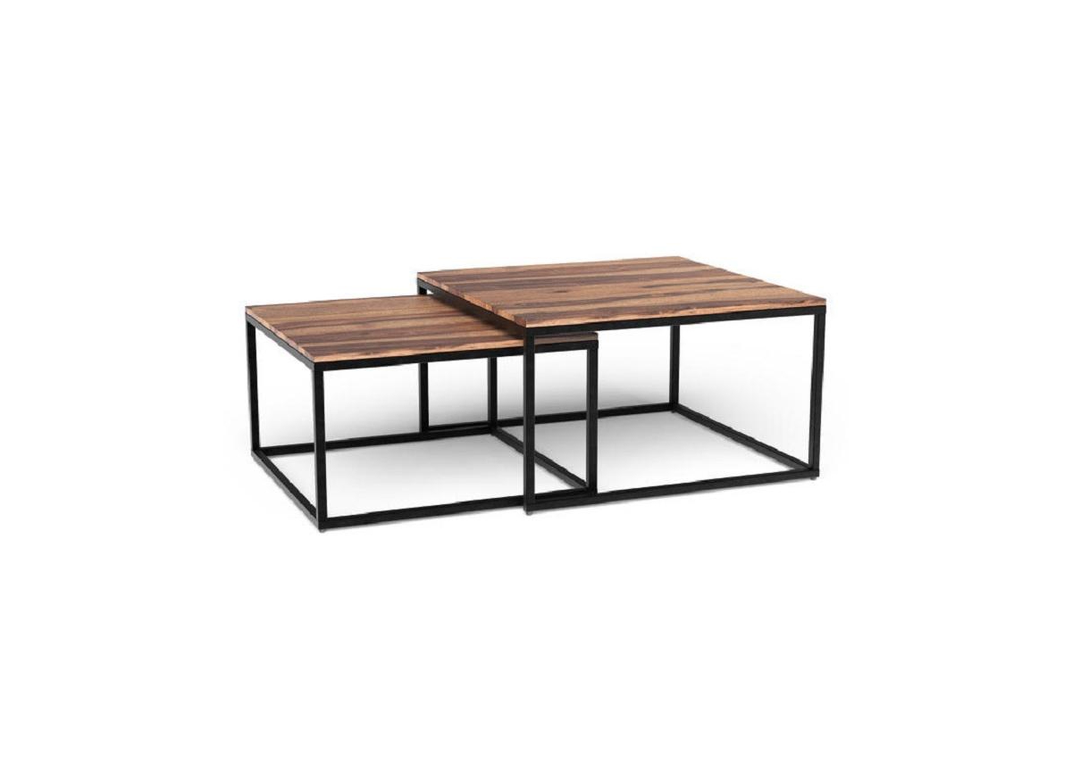 Solid Wood and Iron Square Coffee Table for Modern Living Room Decor - Brown, Black