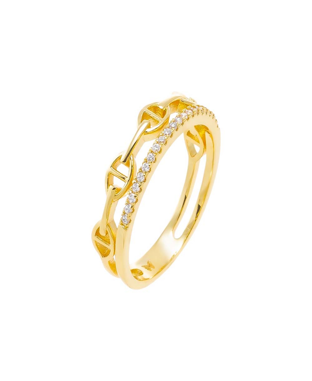Cubic Zirconia Pave X Solid Mariner Band Ring - Gold