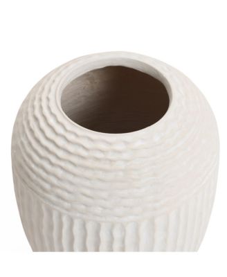 Beige Ribbed Round 15.2-Inch Tall MgO Vase