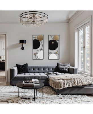 2-Piece Black, White, and Gold Modern Abstract Wall Decor Set