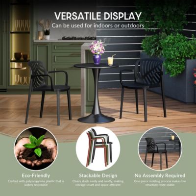 5-Piece Outdoor Resin Round Patio Dining Table Set with Modern Stackable Patio Dining Chairs