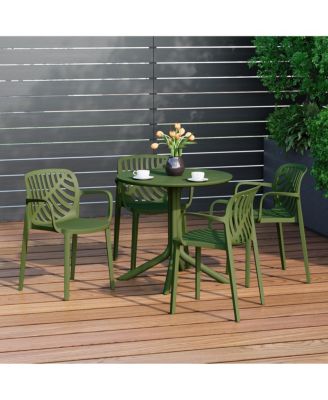 5-Piece Outdoor Resin Round Patio Dining Table Set with Modern Stackable Patio Dining Chairs
