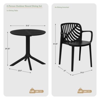 5-Piece Outdoor Resin Round Patio Dining Table Set with Modern Stackable Patio Dining Chairs