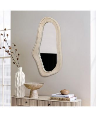 Natural Wood Framed Oval Irregular Wall Mirror, Accent and Vanity