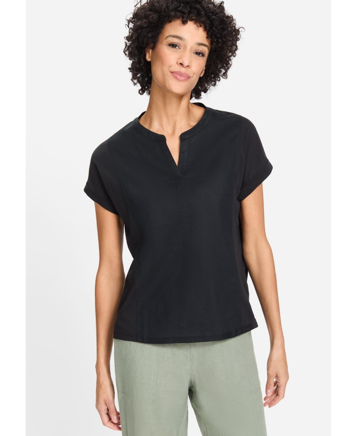 Women's Mixed Media Tunic T-Shirt - Black