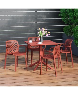 5-Piece Outdoor Resin Square Patio Dining Table Set with Modern Stackable Patio Dining Chairs