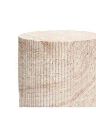 Travertine-Style Round Ribbed MgO Side Table