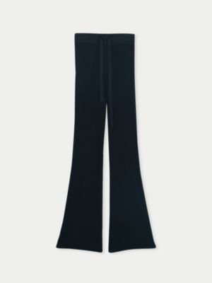 Women's Drawstring Ribbed Cotton Silk Cashmere Blend Flares