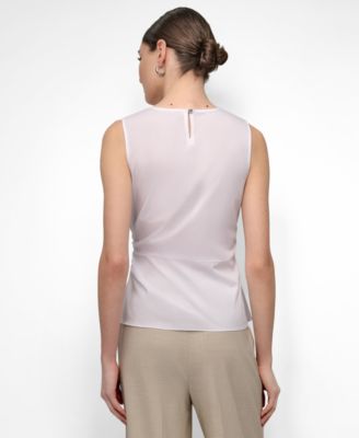 Women's Poplin Ruched Side-Twist Sleeveless Top