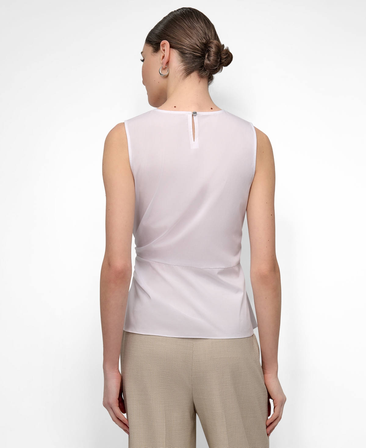 Dkny Women's Poplin Ruched Side-twist Sleeveless Top In White