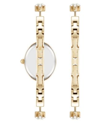 Women's Quartz Delicate Crystal Flower Gold-Tone Stainless Steel Bracelet Watch Set, 19mm