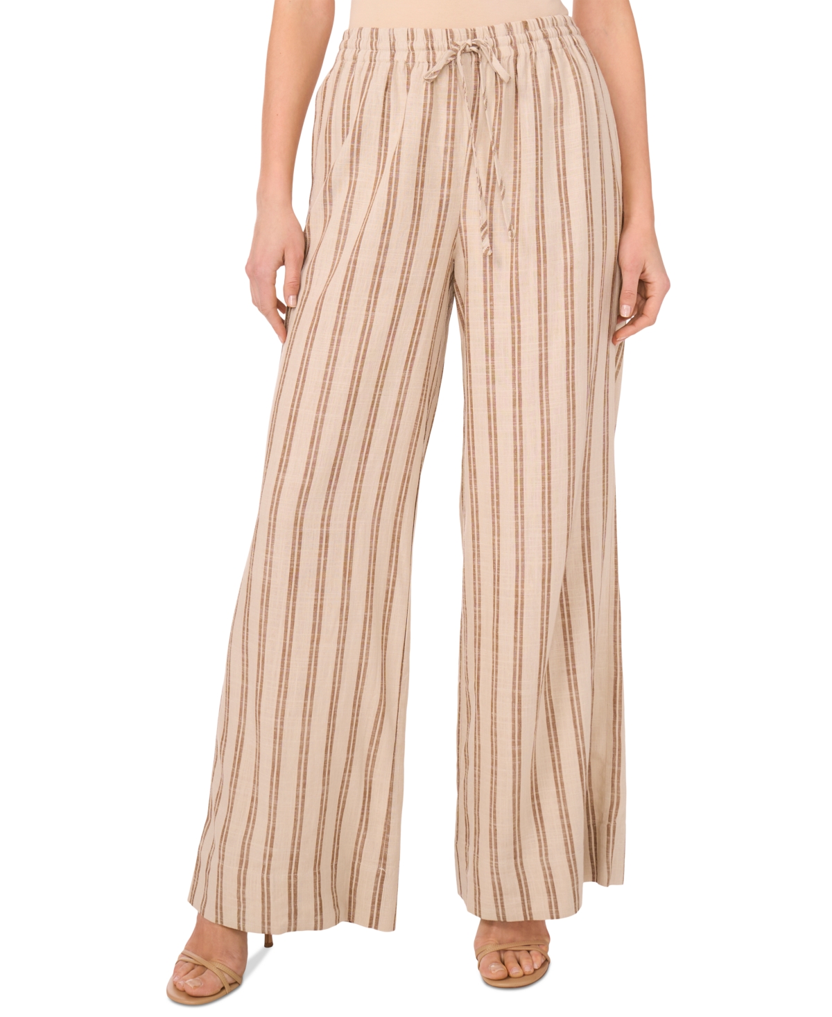 Women's Striped Drawstring Wide-Leg Pants - Sand
