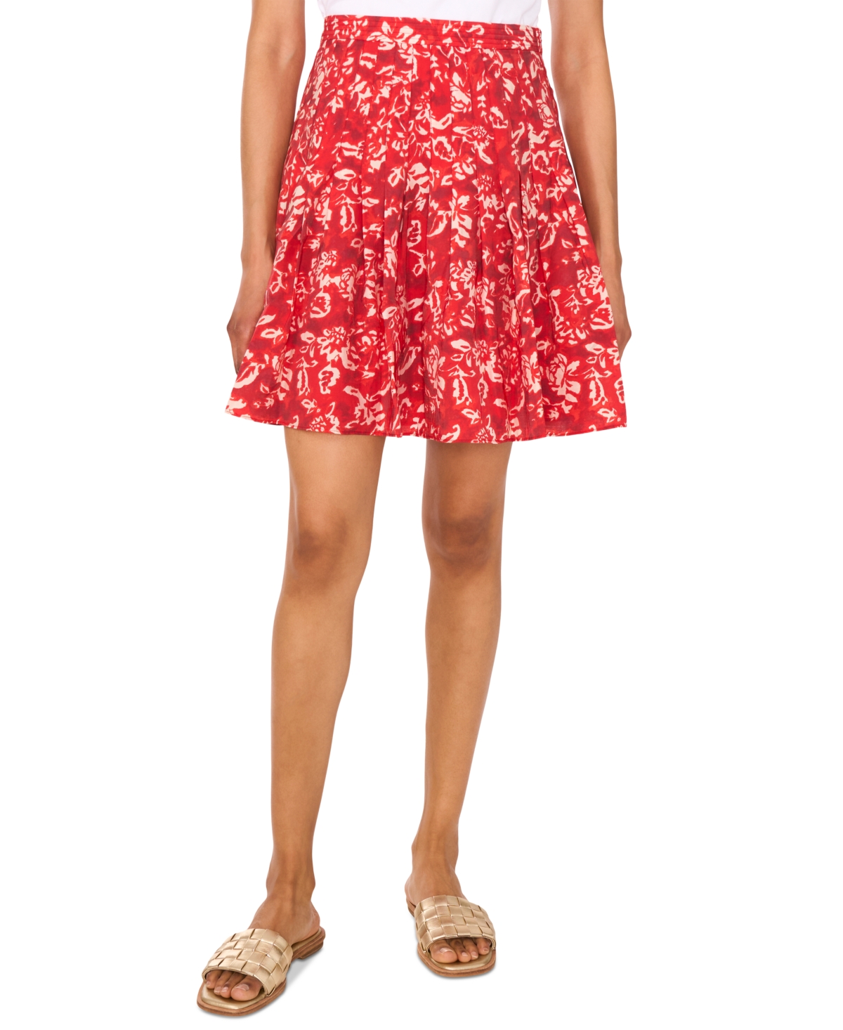 Women's Sewn-Pleat-Yoke Mini Skirt - Goji Berry