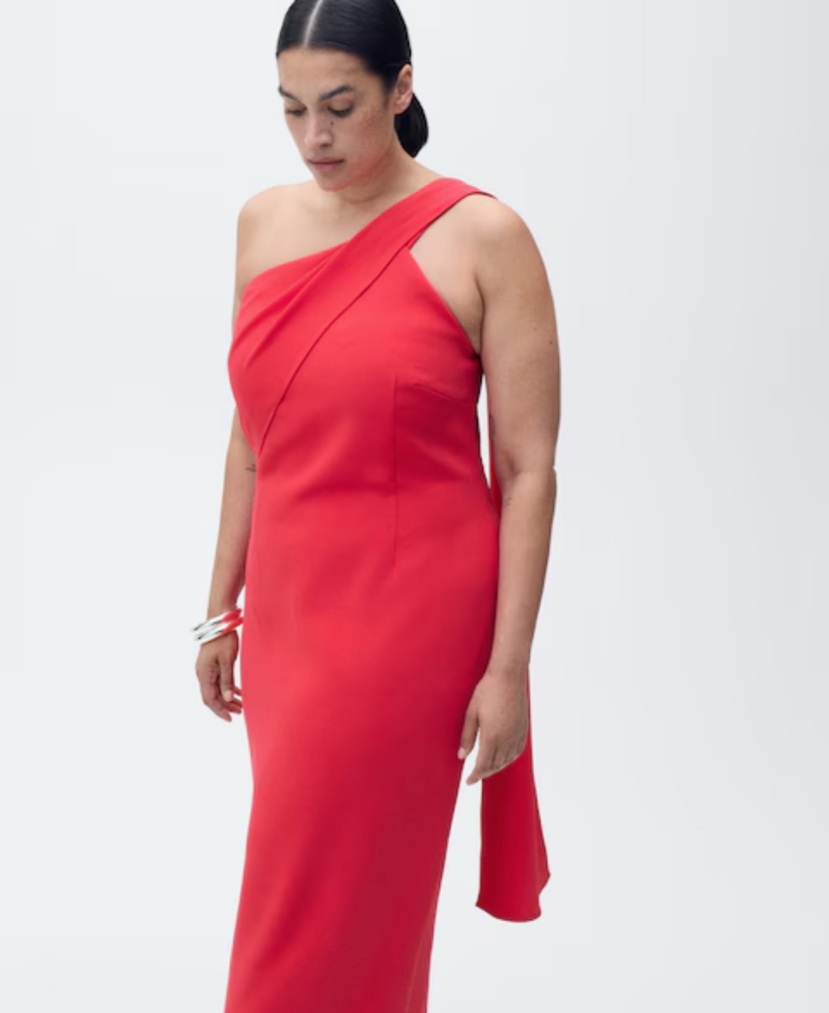 Mango One Shoulder Draped Dress In Red