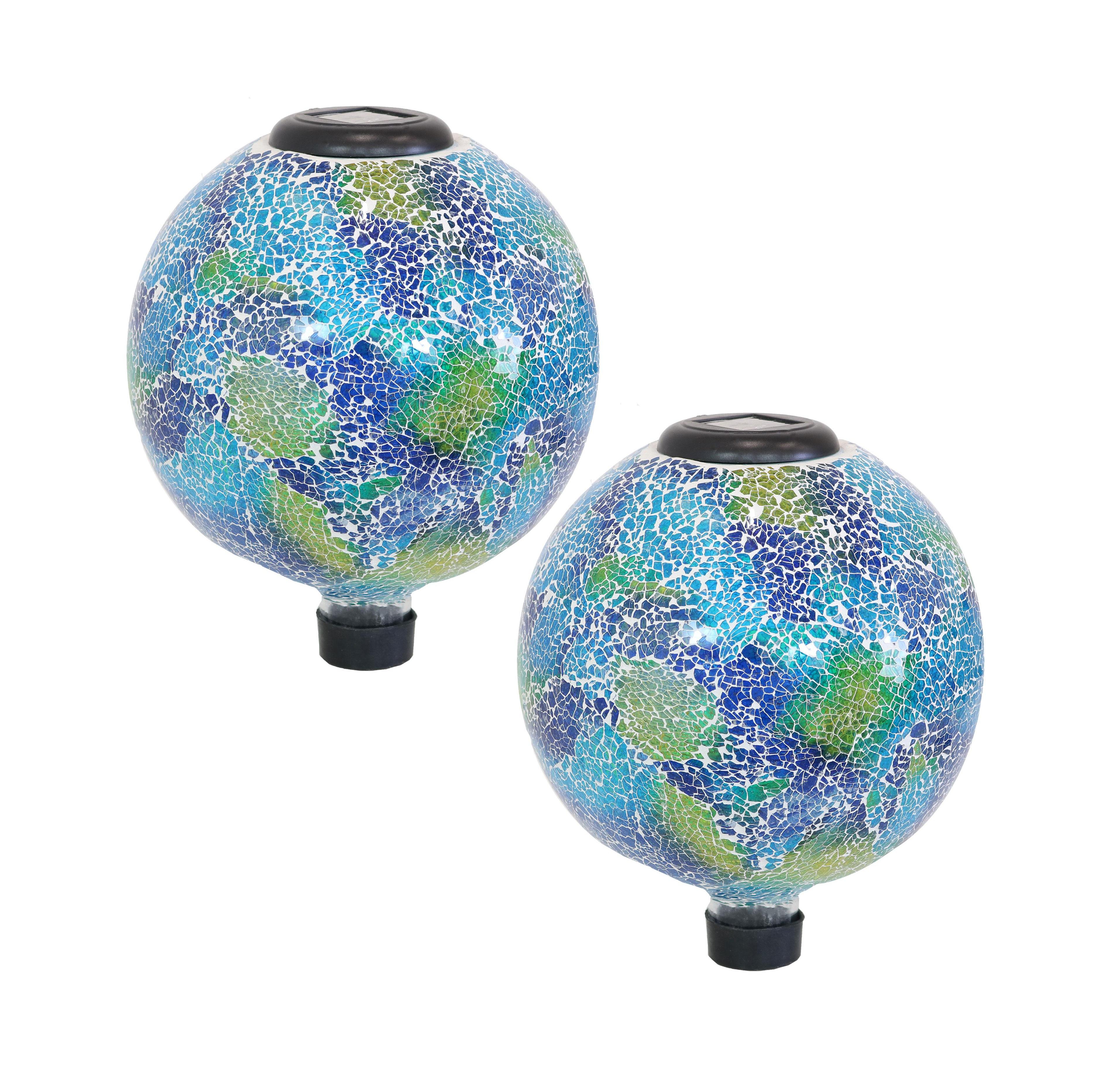 Sunnydaze Decor Glass Mosaic Garden Gazing Globe with Solar Light - 10 Blue