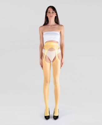 Women's Lustrous Silky Shiny Sheer Suspender Crotchless High-Waist Pantyhose Tights