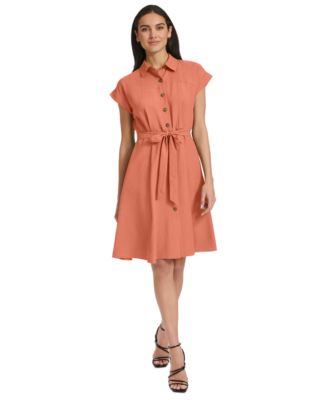 Calvin Klein - Women's Belted Cap-Sleeve Shirtdress