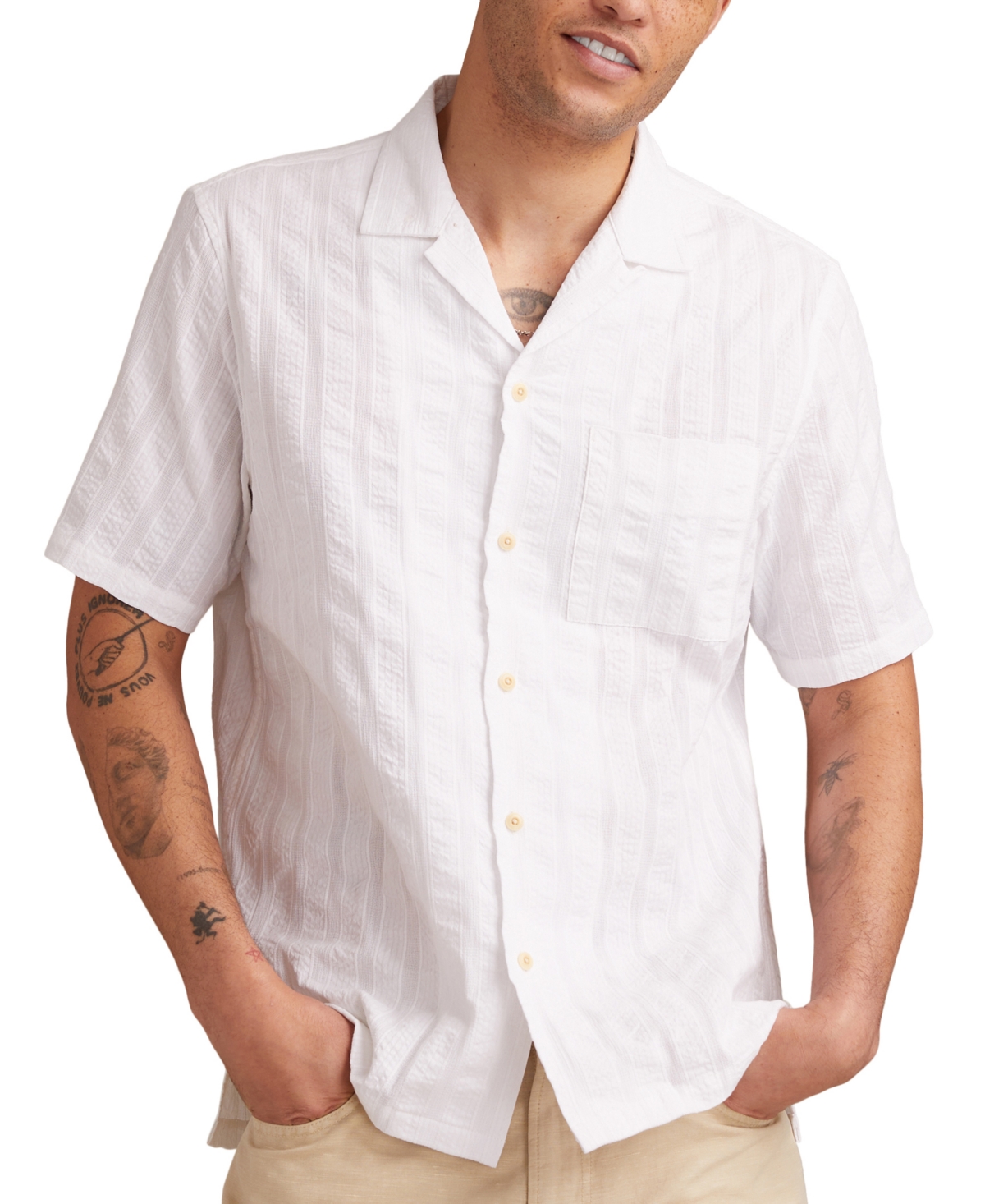 Men's Short Sleeve Seersucker Button-Front Camp Shirt - Insignia Blue