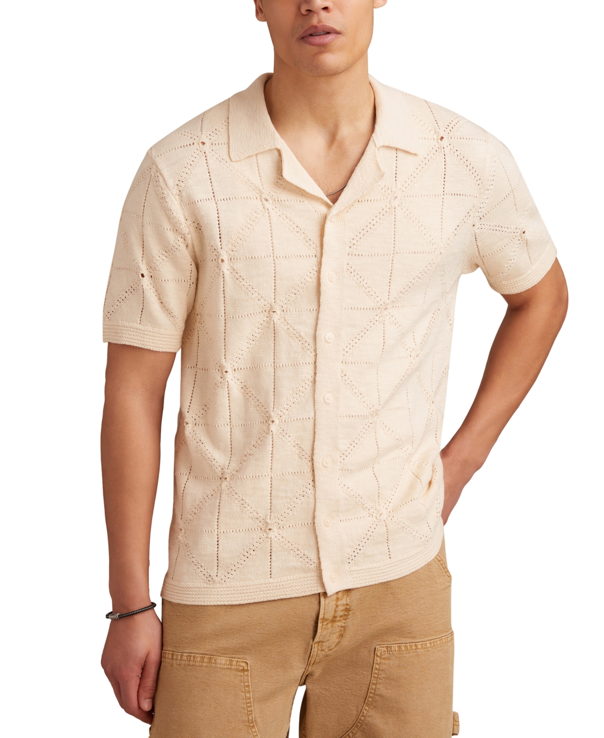Men's Short Sleeve Pointelle Button-Front Sweater - Whitecap Gray