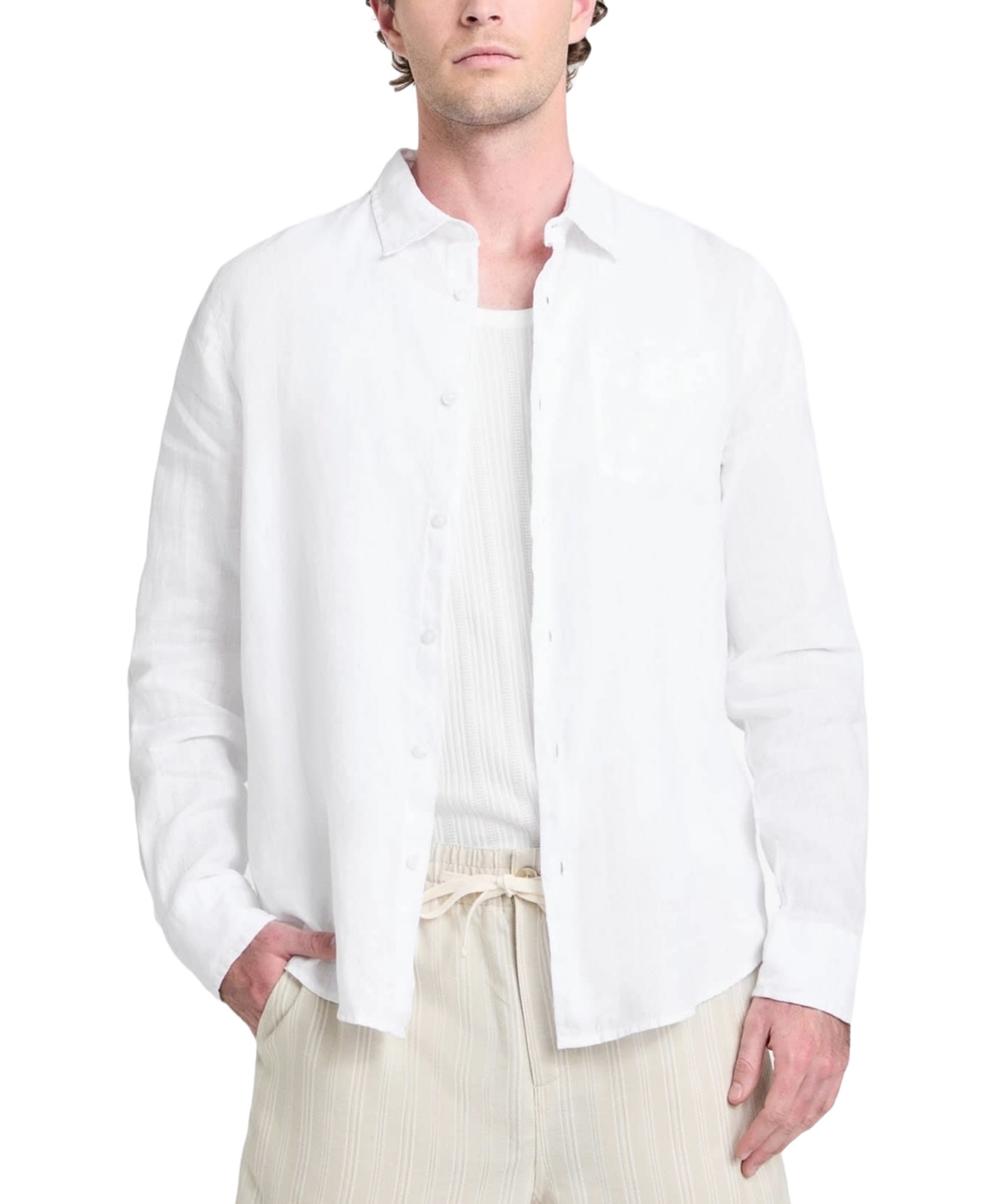 Men's Napa Relaxed-Fit Textured Button-Down Shirt - Pure White