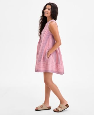 Women's Cotton Pintuck Button-Front Mini Dress