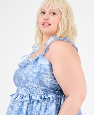 Plus Size Floral-Print Ruffled Top, Exclusively at Macy's