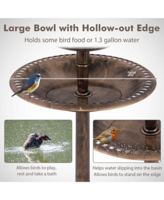 3-In-1 Pedestal Bird Bath with Solar Light with Bird Feeder & Flower Planter