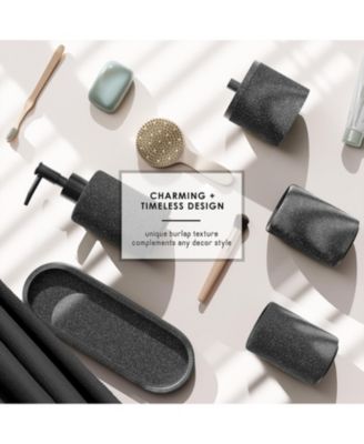 Complete Burlap-Texture Polyresin Bathroom Decor & Accessory Set with Shower Curtain