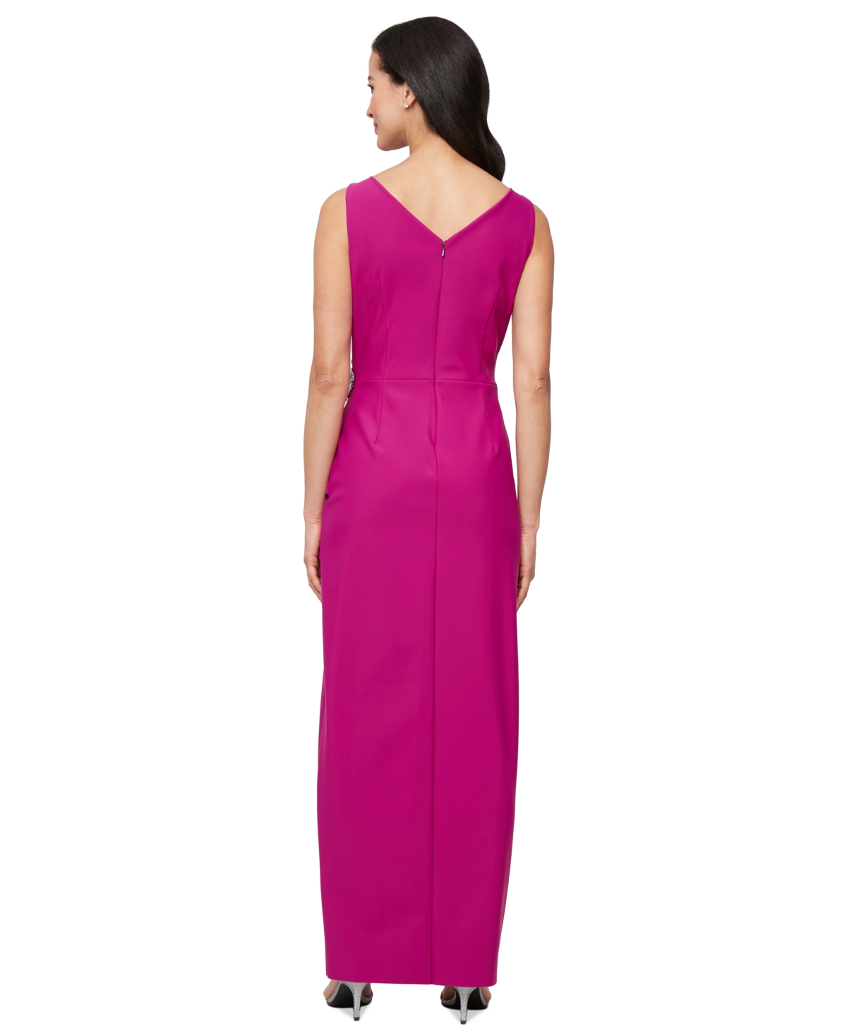 Alex Evenings Draped Embellished Compression Column Gown