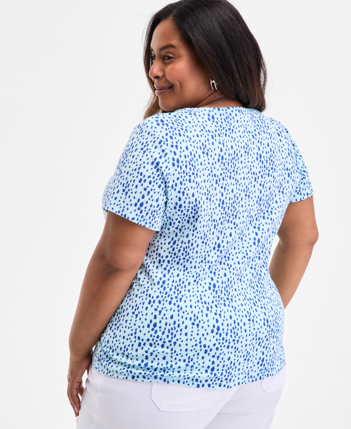 Style & Co Plus Size Printed Henley Short-sleeve Top, Exclusively At Macy's