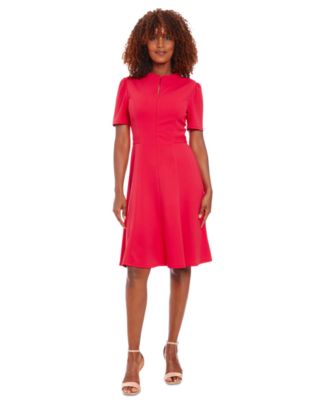 London Times - Women's Stand-Collar Zip-Front Scuba Dress