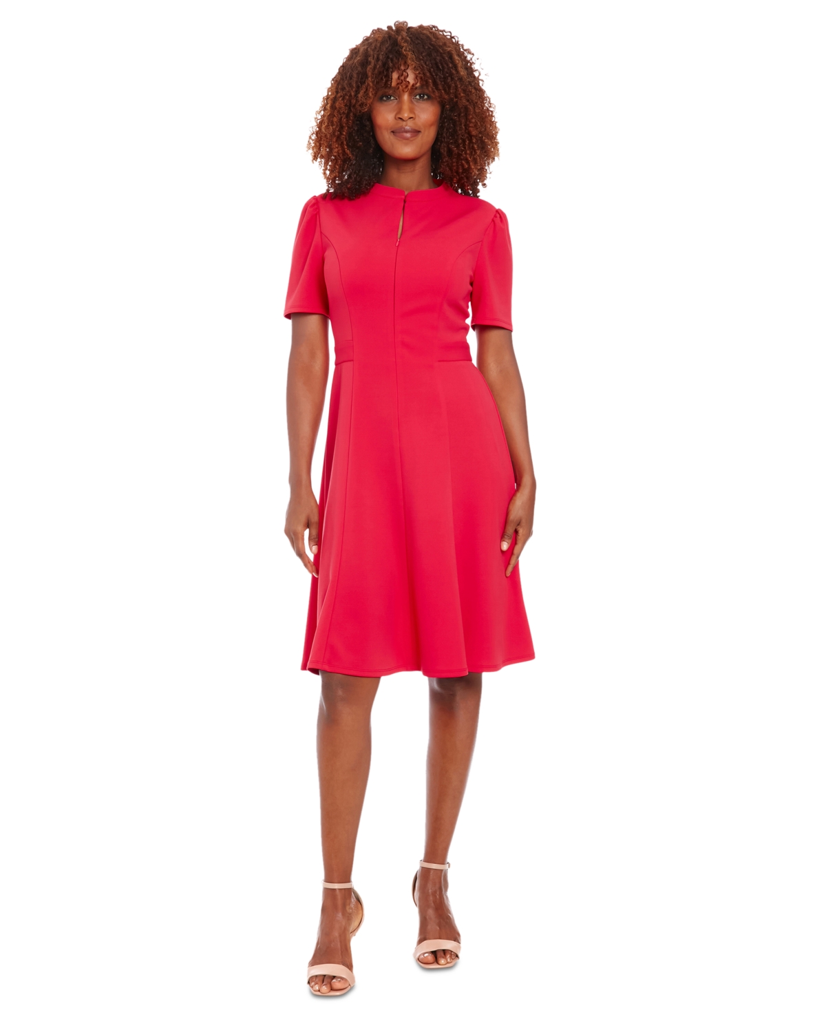 Women's Stand-Collar Zip-Front Scuba Dress - Rose Red