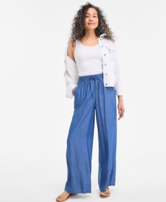 Style & Co - Women's Chambray Wide-Leg Pants, Exclusively at Macy's