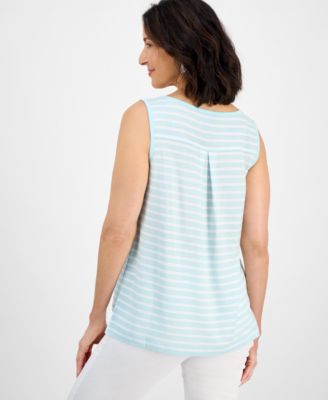 Women's Striped Linen Blend V-Neck Tank Top