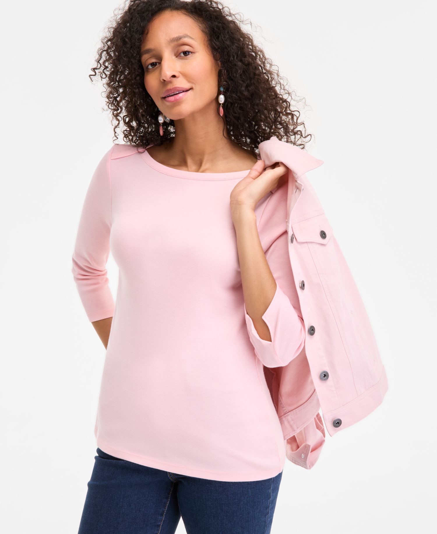 Plus Size 3/4 Sleeve Boat-Neck Top