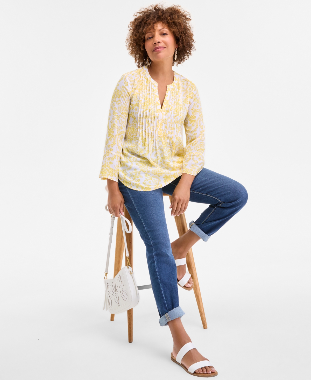 Style & Co Women's Printed Pintuck Ruffle Sleeve Top, Exclusively At Macy's In Multi