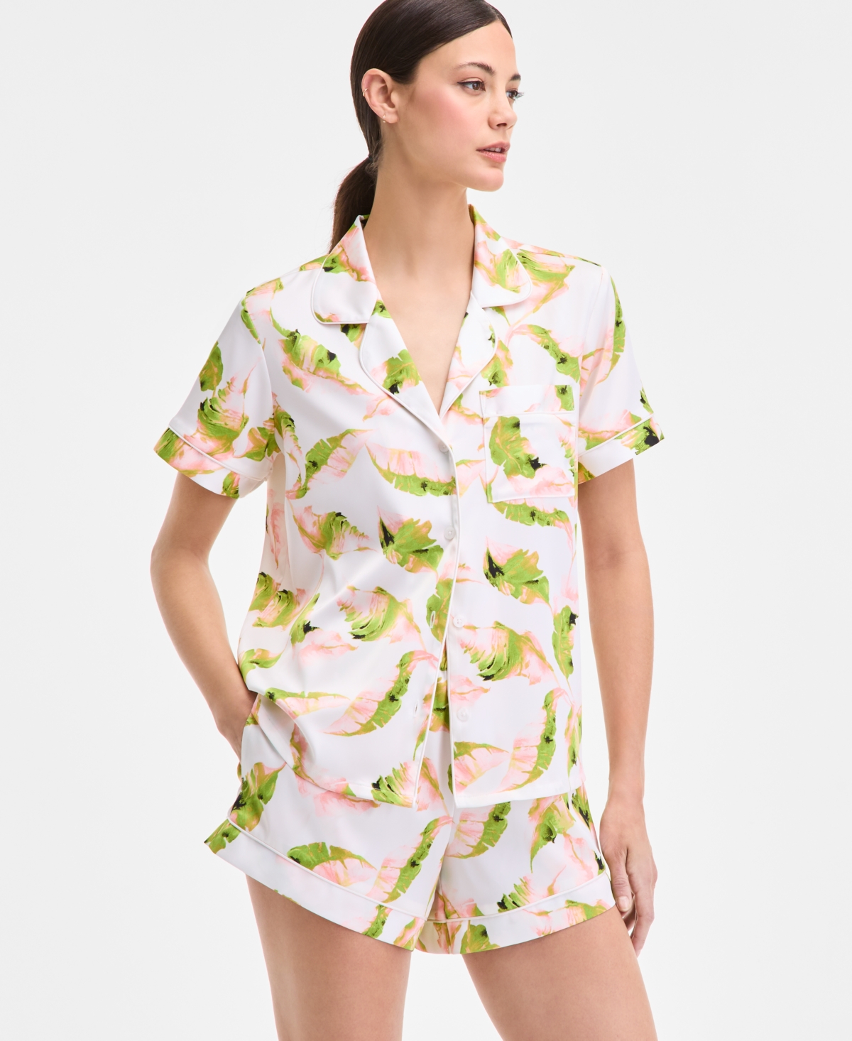 Inc International Concepts I.n.c International Concepts Women's Stretch Satin Short-sleeve Pajama Set, Exclusively At Macy's In Multi