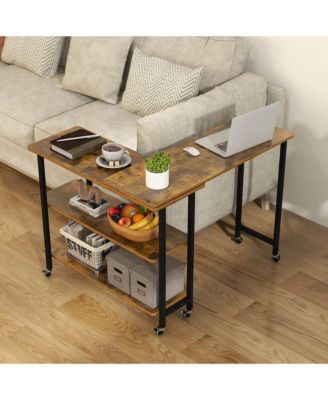 360° Rotatable Sofa Side Table L-shaped Laptop Desk Snack Table withShelf Patented