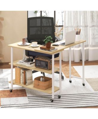 360° Rotatable Sofa Side Table L-shaped Laptop Desk Snack Table withShelf Patented