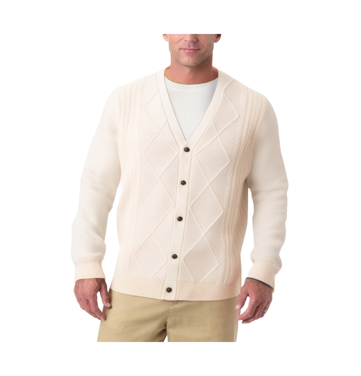 Big & Tall Shoreman's Cardigan Cable Knit Sweater - Sand stone