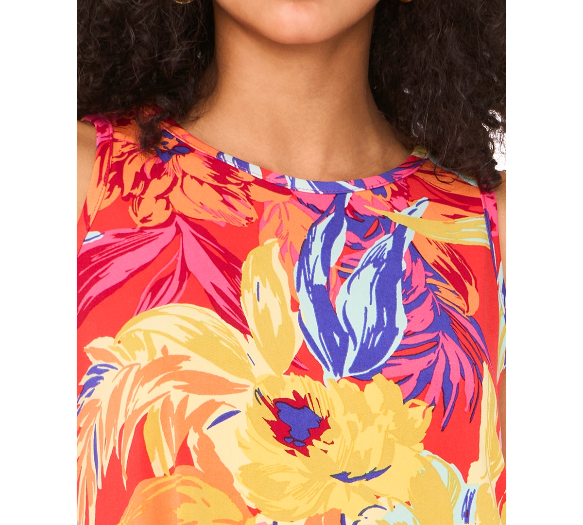 Msk Petite Printed Round-neck Sleeveless Shift Dress
