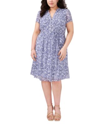 MSK - Plus Size Printed Split-Neck Cap-Sleeve Dress
