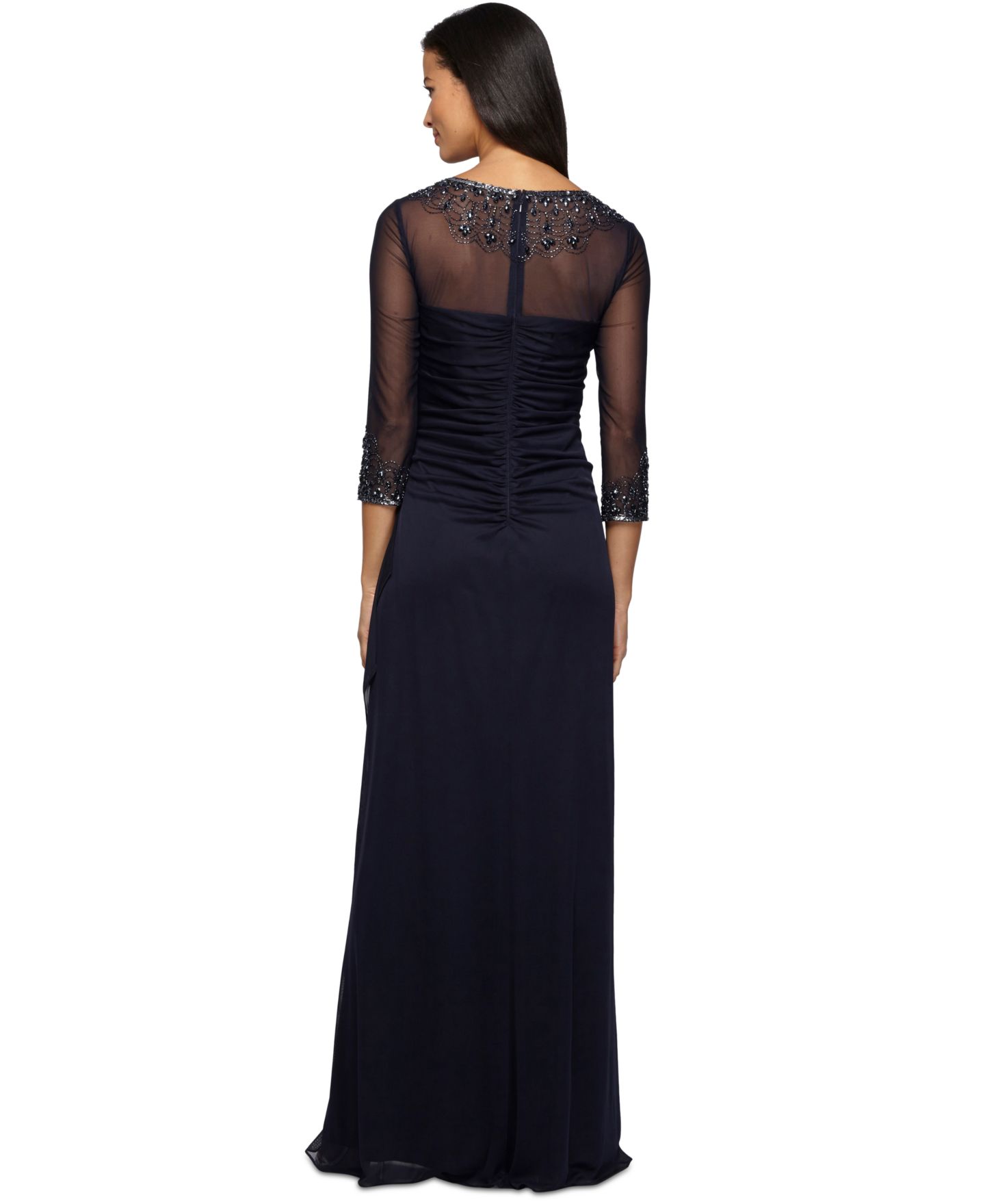 Женские платья Alex Evenings Petite Draped Sweetheart Embellished Gown, цвет: Тёмный тёмно-синий — фото 2